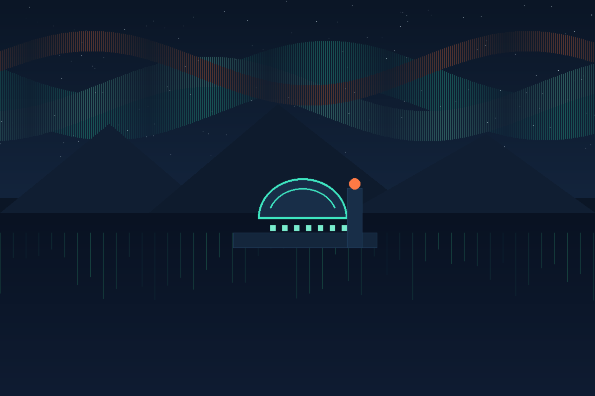 Illustration of the Fusion Harbor research station above a fjord